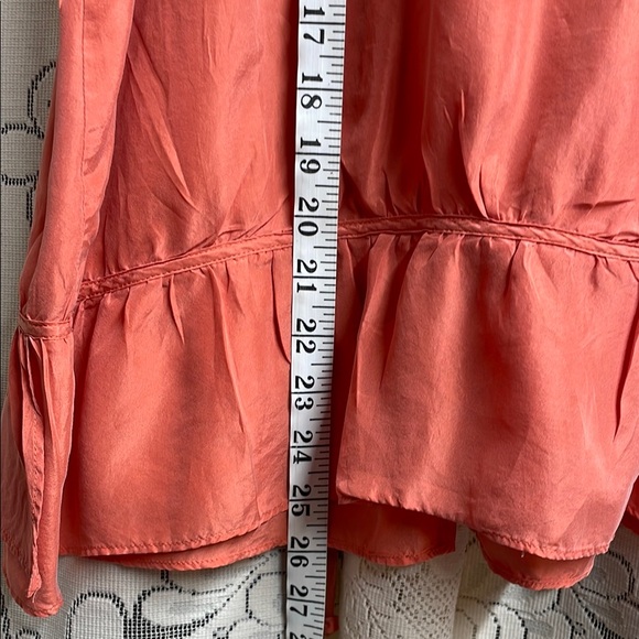 LOFT Ann Taylor Coral Ruffled Buttoned Blouse 100% Silk - Picture 7 of 7